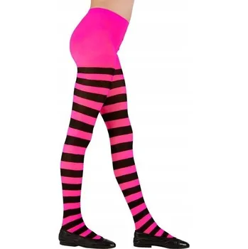 Dámské punčochy PUNČOCHÁČE S PRUHY ČERNO-RŮŽOVÉ DĚTSKÉ 11-14