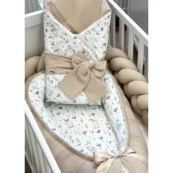 Příslušenství pro dětskou postel a kolébku Set do postýlky - vaflový béžový se zajíčky