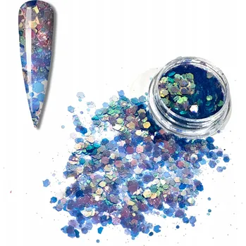 Opalizující třpytky – vločky na nehty Zrcadlo efekt mušle