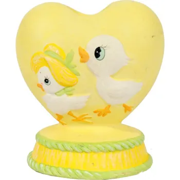 Svícen Keramický svícen srdce se zajíci v žluté barvě, dekorace Velikonoce