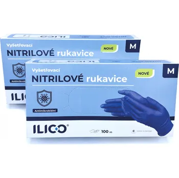 Vyšetřovací rukavice ILICO Antimikrobiální nitrilové rukavice, nepudrované, 100 ks Velikost: XS