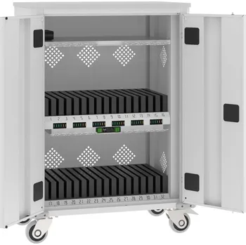 MALOW Vozík na tablety WNT 33Q - 32 oddělení, korpus - světle šedá, dveře - červená RAL 3020, deskabílá