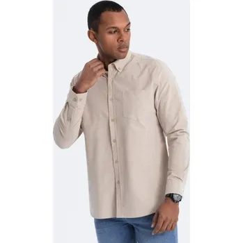 Pánská košile Ombre Clothing Ležérní béžová košile s kapsou V1 SHOS-0153