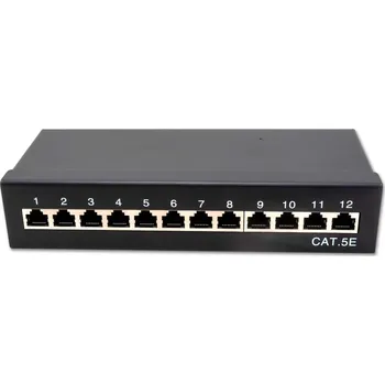 Patch panel XtendLan Patch panel s možností umístit do 10" racku, 12 portů, 1U, Cat5e, STP, LSA, s krytem, černý PP0-12C5E-LSA-G