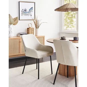 Jídelní židle Sada 2 jídelních židlí krémově bílé manšestrové čalounění černé kovové nohy glamour moderní styl Beliani