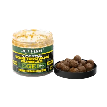 Boilies JetFish Jet Fish Legend Range Vyvážené boosterované Dumbles FERMENTOVANÁ ANČOVIČKA 12mm 200ml
