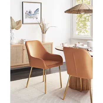 Jídelní židle Sada 2 jídelních židlí oranžové sametové čalounění zlaté kovové nohy retro glamour styl Beliani