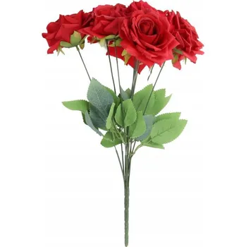 umělá květina KYTICE UMĚLÝCH KVĚTIN 9 RŮŽÍ ČERVENÁ DEKORACE LISTY DO OBÝVÁKU