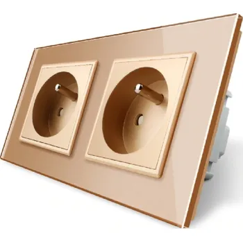 Elektrická zásuvka LIVOLO zásuvka skleněná dvojnásobná zlatá set.