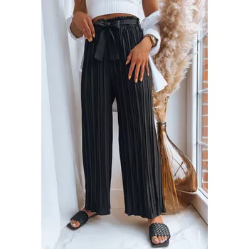 Dámské kalhoty Černé široké kalhoty s nařasenými nohavicemi RUFFLES UY1539 Velikost: L/XL