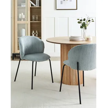 Jídelní židle Sada 2 jídelních židlí světle modrá manšestrové čalounění zaoblené opěradlo moderní jídelna retro styl Beliani