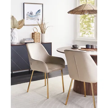 Sada 2 jídelních židlí béžové sametové čalounění zlaté kovové nohy retro glamour styl Beliani