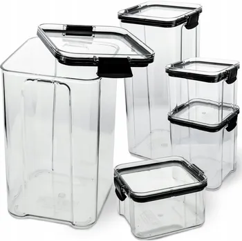 Dóza na potraviny ČTVERCOVÉ PLASTOVÉ DÓZY NA POTRAVINY ORGANIZÉR DO KUCHYNĚ SADA 5 ks