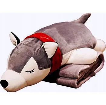 plyšák PES HUSKY POLŠTÁŘ PLYŠOVÁ HRAČKA S DEKOU VELKÝ PLYŠÁK OHŘÍVAČ RUKOU ÚLOŽNÝ PROSTOR