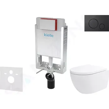 WC sada kielle Set předstěnové instalace, klozetu Oudee Vortex, sedátka softclose a tlačítka Gemini IV, matná černá 30505SZ84