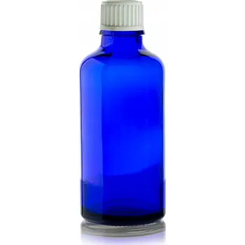 Láhev Skleněná lahvička modrá 50 ml s bílým šroubovacím uzávěrem závit 18/415