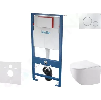 WC sada kielle Genesis Set předstěnové instalace, kompaktního klozetu Gaia, sedátka softclose a tlačítka Gemini II, lesklý chrom, 30505SS61