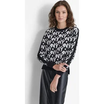Dámský svetr SVETR DKNY L/S REPEAT STACK LOG BLK/IVORY