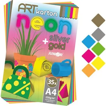 Papír pro tiskárny Složka barevného papíru A4 (výkresů) ART karton 35 listů /7 barev NEON, 250g/m2