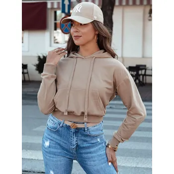 Dámská mikina Béžová crop mikina s kapucí TRENDHOOD BY1311 Velikost: XL