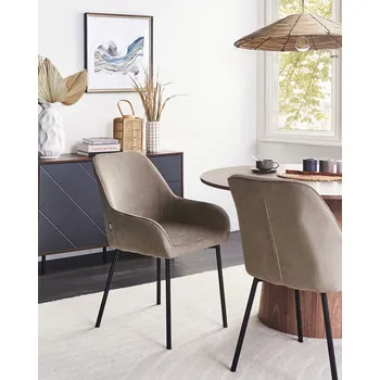 Sada 2 jídelních židlí béžové manšestrové čalounění černé kovové nohy glamour moderní styl Beliani