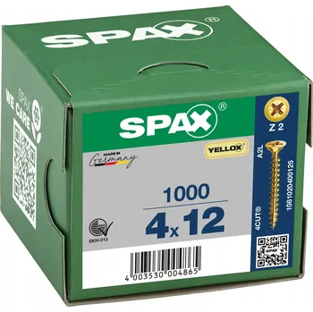 Vrut SPAX vruty 4x12mm Pz zápustná hlava, plný závit, pasivované