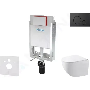 WC sada kielle Genesis Set předstěnové instalace, kompaktního klozetu Gaia, sedátka softclose a tlačítka Gemini IV, matná černá, 30505SZ58