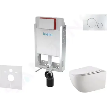 WC sada kielle Genesis Set předstěnové instalace, klozetu Gaia, sedátka softclose a tlačítka Gemini II, lesklý chrom, 30505SZ54