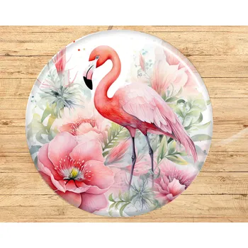 Dekorativní magnet Buton s potiskem, 3,7cm, RŮŽOVÝ PLAMEŇÁK, 1kus VYBERTE SI odznak, magnet, přívěšek ZDE:: Odznak