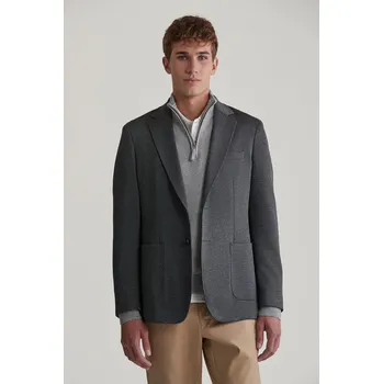 SAKO GANT SLIM TWO-TONED TWILL JERSEY BLAZER ANTRACITE