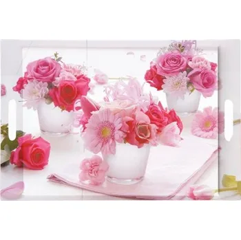 Easy Life, Itálie EL - Plastový servírovací tác Růžové květy - 40 x 27 cm