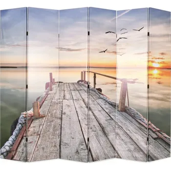 Paraván Paraván Jezero při západu slunce 228x170 cm, Dřevo, Polyester, Dekorativní