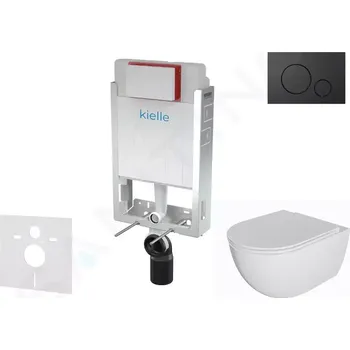 WC sada kielle Genesis Set předstěnové instalace, klozetu Oudee, sedátka softclose a tlačítka Gemini IV, matná černá, 30505SZ72