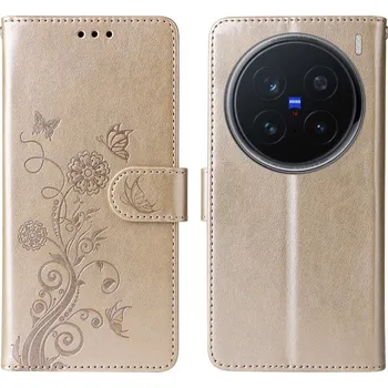 Pouzdro na mobilní telefon Flowery knížkové pouzdro na Vivo X200 Pro 5G - zlaté