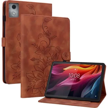Příslušenství pro tablet Flowers zavírací pouzdro na Lenovo Tab K11 Plus - hnědé