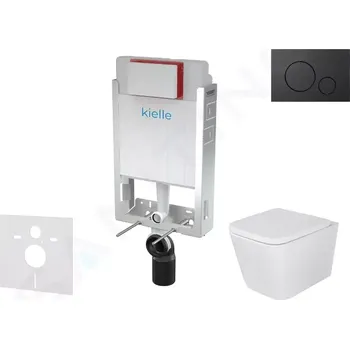 WC sada kielle Genesis Set předstěnové instalace, klozetu Arkas I, sedátka softclose a tlačítka Gemini IV, matná černá, 30505SZ37