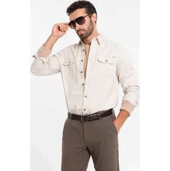 Pánská košile Ombre Clothing Ležérní krémová košile s kapsami na knoflíky V1 SHCS-0146