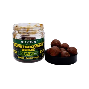 Boilies JetFish Jet Fish Legend Range Boosterované boilie SEAFOOD ŠVESTKA ČESNEK 24mm 250ml