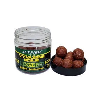 Boilies JetFish Jet Fish Legend range Vyvážené boilie SEAFOOD ŠVESTKA ČESNEK 24mm 250ml
