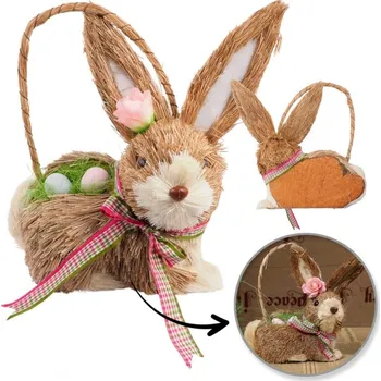 Velikonoční dekorace Flamenco Mystique Velikonoční králičí slámový košíček 11x14x20cm ROS16