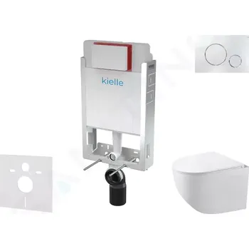 WC sada kielle Genesis Set předstěnové instalace, kompaktního klozetu Gaia, sedátka softclose a tlačítka Gemini II, lesklý chrom, 30505SZ61