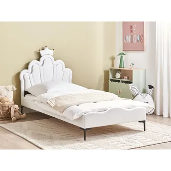 Postel Postel bílá sametové čalouněním 90 x 200 cm s čelem a LED osvětlením moderní dětský pokoj tradiční styl Beliani