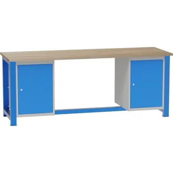 Dílenský stůl KOVONA Dílenský stůl s vloženými kontejnery - 2x dveře, deska A_buková spárovka 40 mm
