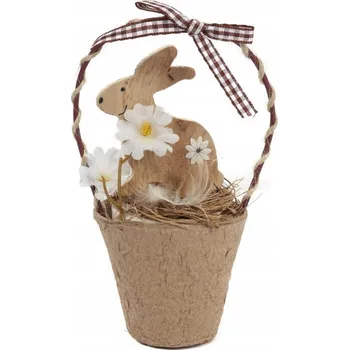 Velikonoční dekorace Dřevěný Velikonoční Zajíček v Košíčku 16 cm Dekorace Jarní Velikonoce