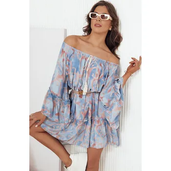 Dámské oblečení Modré vzorované volné šaty FIONUALA EY2484 Velikost: ONE SIZE