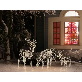 Vánoční dekorace Sada 3 dekorací Bílý animovaný kovový rámeček LED víla Světla sobů Vnitřní venkovní vánoční sochy Beliani