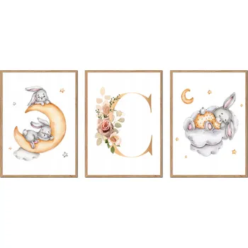 Obraz PLAKÁTY V RÁMU 3ks dětské králíčci králík obrázek PÍSMENO C P2654_A5