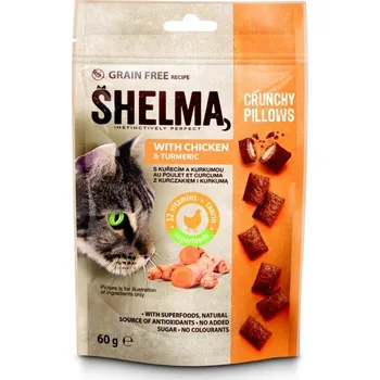 Pamlsek pro kočku SHELMA polštářky s kuřecím a kurkumou GF 60 g (bal. 8 ks)
