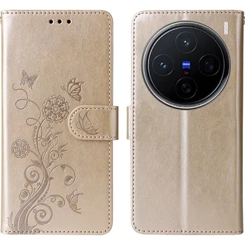 Pouzdro na mobilní telefon Flowery knížkové pouzdro na Vivo X200 5G - zlaté