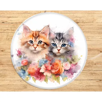 Dekorativní magnet Buton s potiskem, 3,7cm, KOČIČKY, 1kus VYBERTE SI odznak, magnet, přívěšek ZDE:: Odznak